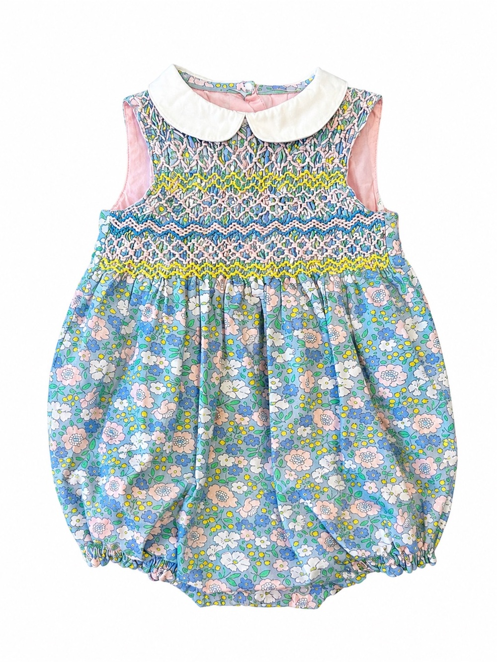 Baby Boden Floral Smocked Bubble Romper 0-3M Peter Pan Collar
